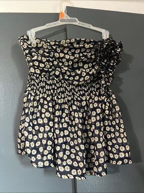 Floral Smocked Strapless Women's Top - Black/Cream